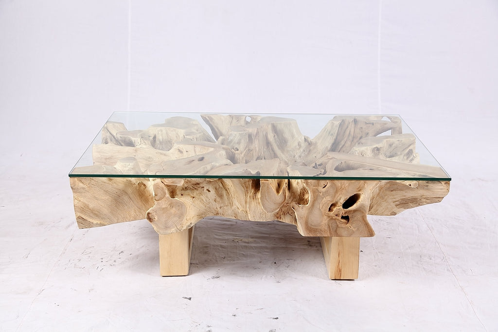 48” Inch Rectangular Sculptured Teak Root Coffee Table 244A - Dyag East
