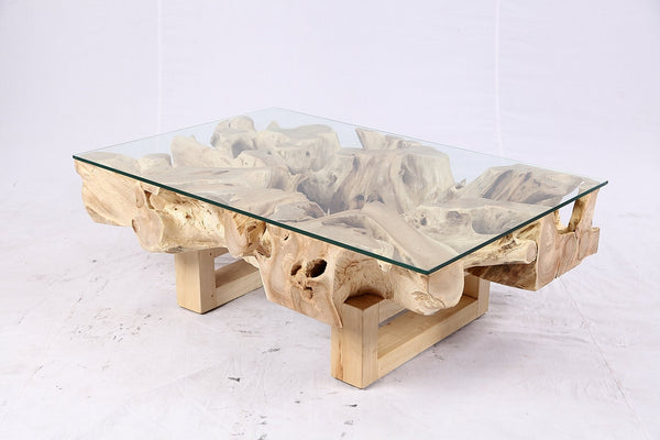 48” Inch Rectangular Sculptured Teak Root Coffee Table 244A - Dyag East