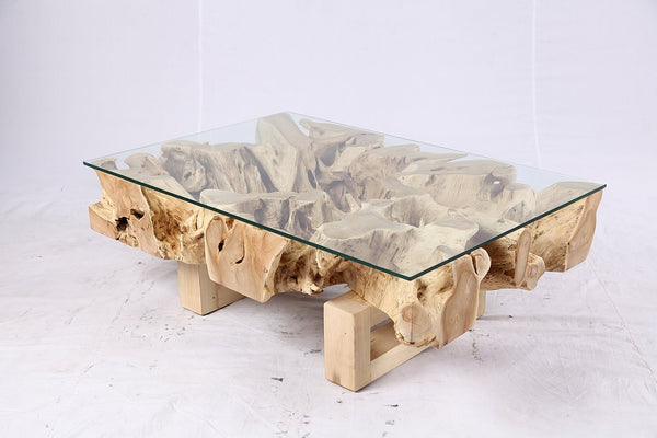 48” Inch Rectangular Sculptured Teak Root Coffee Table 244A - Dyag East