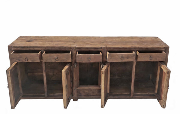 5 Drawer 28 Inch Tall Antique Elm Sideboard - Dyag East