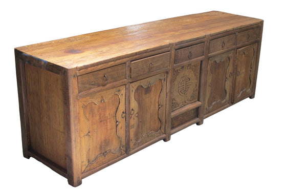 5 Drawer 28 Inch Tall Antique Elm Sideboard - Dyag East