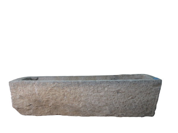56" Inch Long Hand Chiseled Stone Trough 1 - Dyag East
