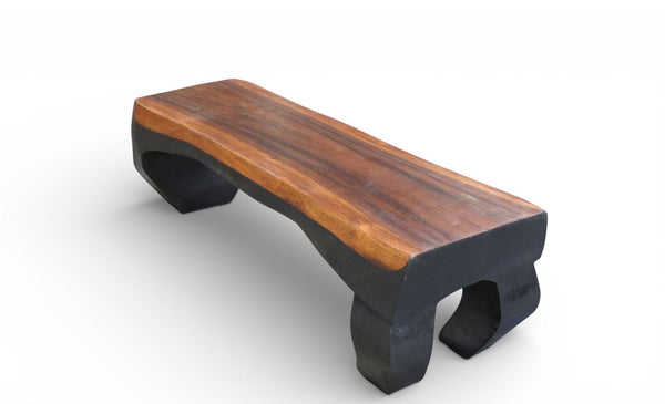 70" Long Hand Carved Modern Sculptural Bench in Ebony & Brown - Dyag East