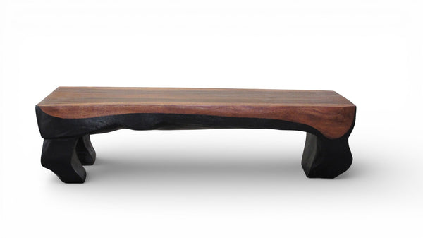 70" Long Hand Carved Modern Sculptural Bench in Ebony & Brown - Dyag East