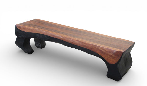 70" Long Hand Carved Modern Sculptural Bench in Ebony & Brown - Dyag East