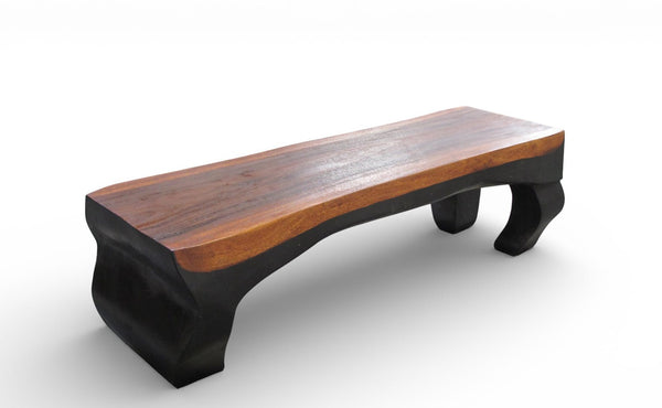 70" Long Hand Carved Modern Sculptural Bench in Ebony & Brown - Dyag East