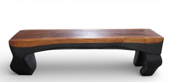 70" Long Hand Carved Modern Sculptural Bench in Ebony & Brown - Dyag East