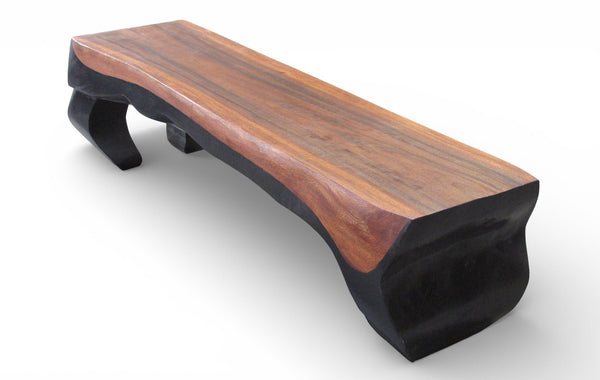70" Long Hand Carved Modern Sculptural Bench in Ebony & Brown - Dyag East
