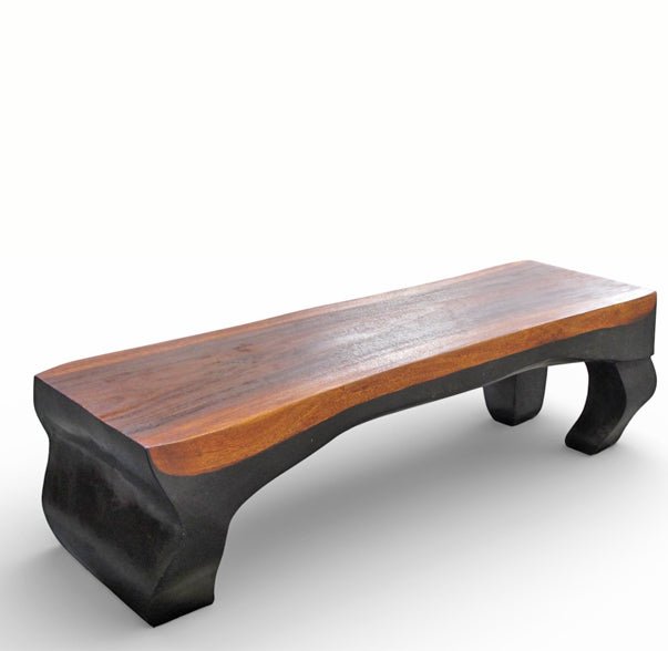 70" Long Hand Carved Modern Sculptural Bench in Ebony & Brown - Dyag East