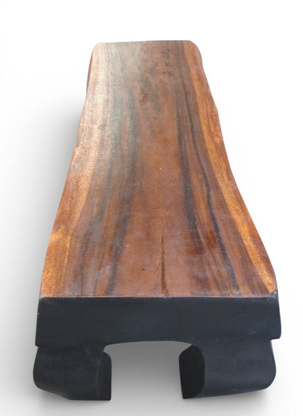 70" Long Hand Carved Modern Sculptural Bench in Ebony & Brown - Dyag East