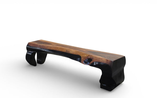 71" Long Two - Tone Hand Carved Modern Sculptural Bench in Ebony & Brown - Dyag East