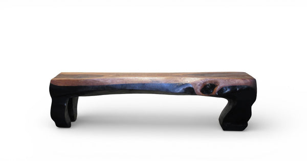 71" Long Two - Tone Hand Carved Modern Sculptural Bench in Ebony & Brown - Dyag East