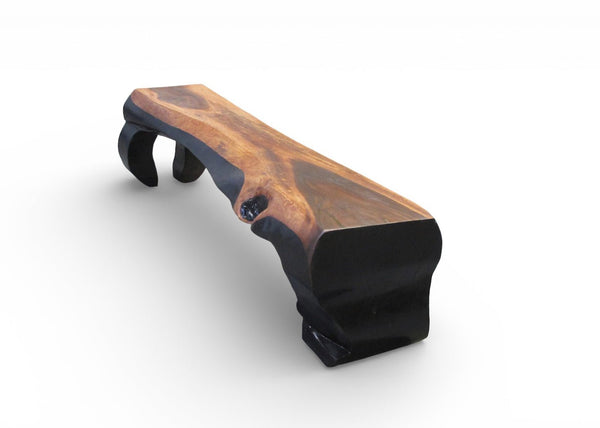 71" Long Two - Tone Hand Carved Modern Sculptural Bench in Ebony & Brown - Dyag East