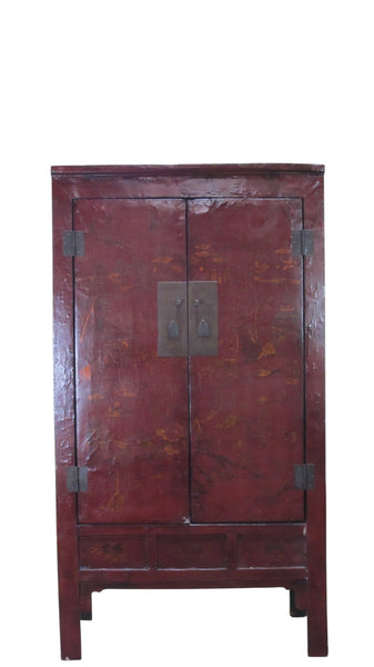 80" Inch High Chinoiserie-Style Red Elm Armoire - Dyag East