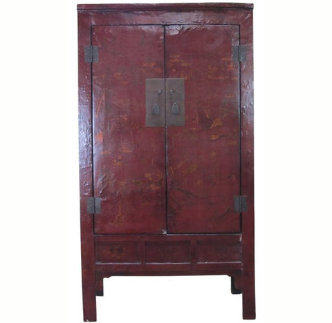 80" Inch High Chinoiserie-Style Red Elm Armoire - Dyag East