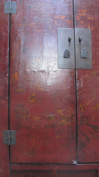 80" Inch High Chinoiserie-Style Red Elm Armoire - Dyag East