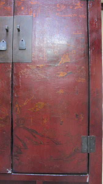 80" Inch High Chinoiserie-Style Red Elm Armoire - Dyag East