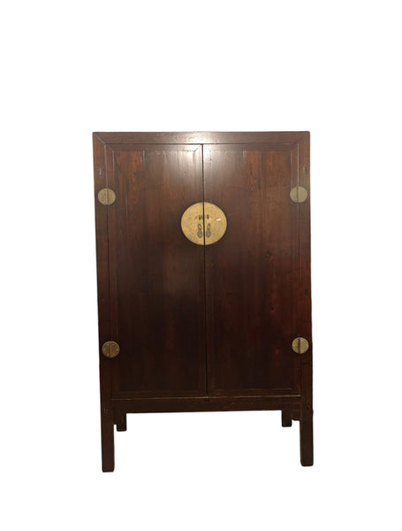 87" Tall Antique Chinese Tapered Cabinet with Large Brass Hardware - Dyag East