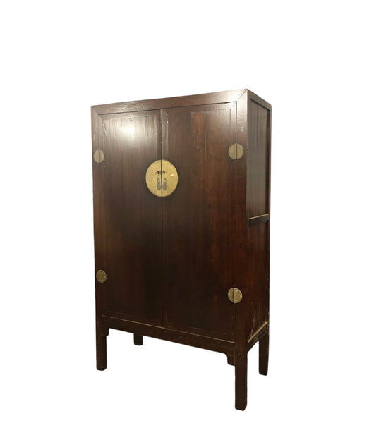 87" Tall Antique Chinese Tapered Cabinet with Large Brass Hardware - Dyag East