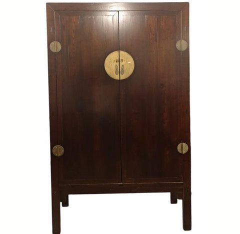 87" Tall Antique Chinese Tapered Cabinet with Large Brass Hardware - Dyag East