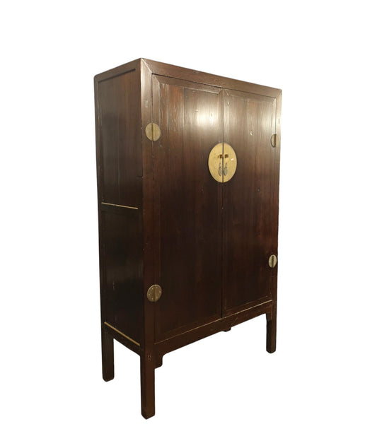 87" Tall Antique Chinese Tapered Cabinet with Large Brass Hardware - Dyag East
