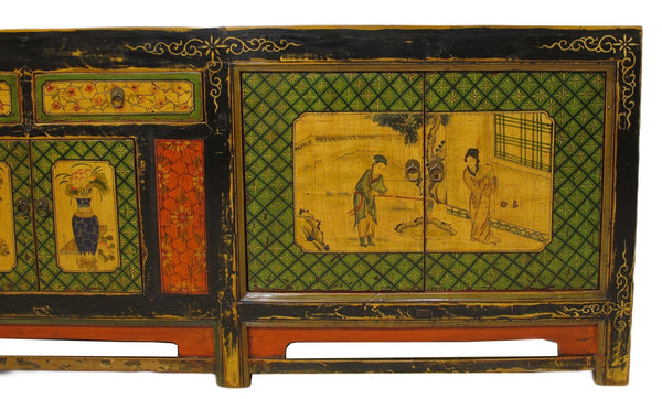 9 Feet Long Hand Painted Antique Asian Sideboard - Dyag East