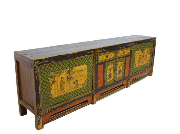 9 Feet Long Hand Painted Antique Asian Sideboard - Dyag East