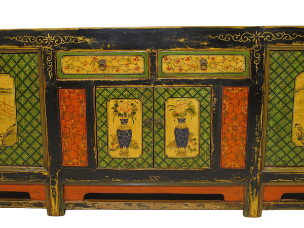 9 Feet Long Hand Painted Antique Asian Sideboard - Dyag East