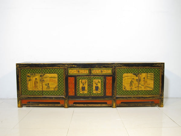 9 Feet Long Hand Painted Antique Asian Sideboard - Dyag East