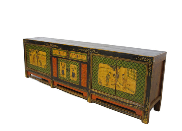 9 Feet Long Hand Painted Antique Asian Sideboard - Dyag East