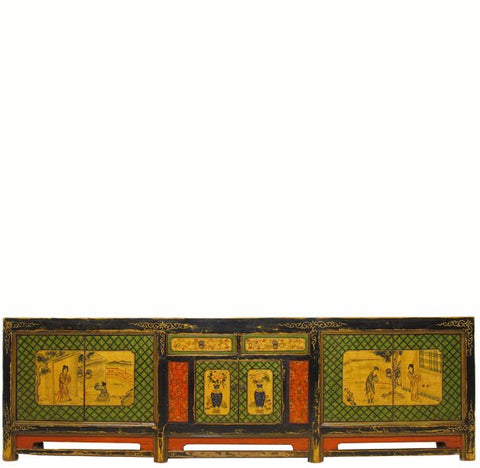 9 Feet Long Hand Painted Antique Asian Sideboard - Dyag East