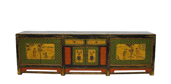 9 Feet Long Hand Painted Antique Asian Sideboard - Dyag East
