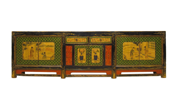 9 Feet Long Hand Painted Antique Asian Sideboard - Dyag East