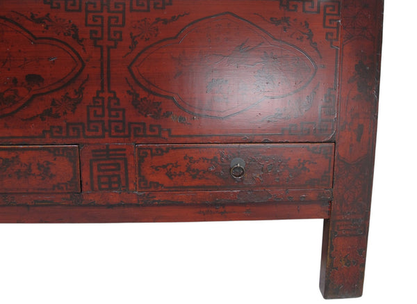 96" Tall Red Lacquer Antique Chinese Chinoiserie-Style Cabinet - Dyag East