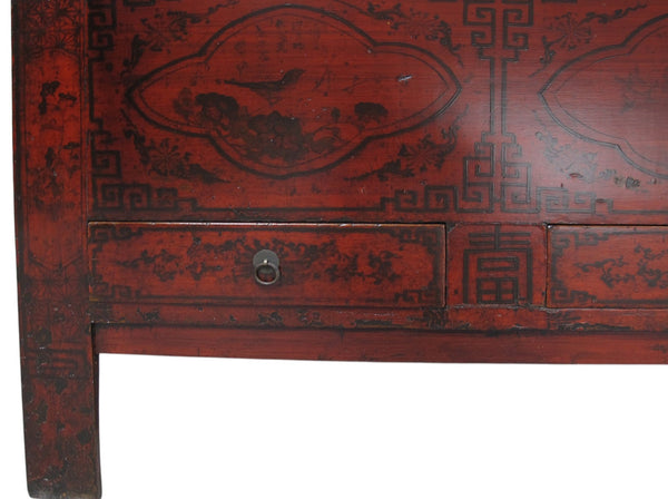 96" Tall Red Lacquer Antique Chinese Chinoiserie-Style Cabinet - Dyag East
