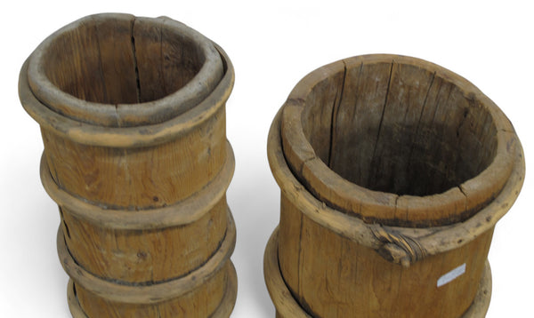 Pair Tibetan Butter Barrel  26' & 22" Tall