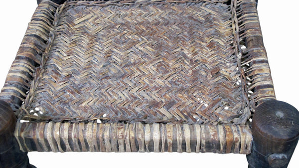 Vintage Rajasthani Charpoy Chair Set with Hand-Painted Bajot Table – Hand-Carved Indian Rosewood, 1980s