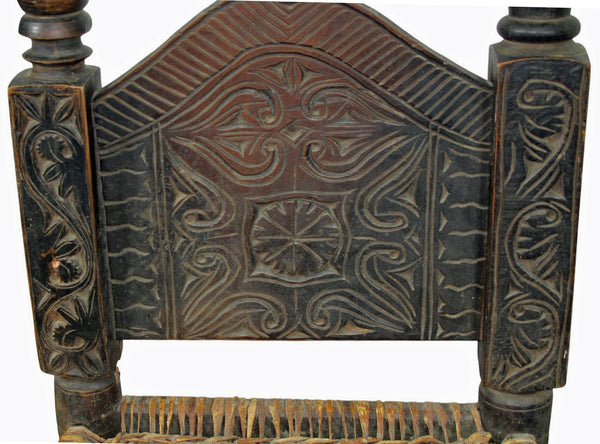 Vintage Rajasthani Charpoy Chair Set with Hand-Painted Bajot Table – Hand-Carved Indian Rosewood, 1980s