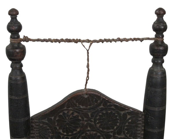 Vintage Rajasthani Charpoy Chair Set with Hand-Painted Bajot Table – Hand-Carved Indian Rosewood, 1980s