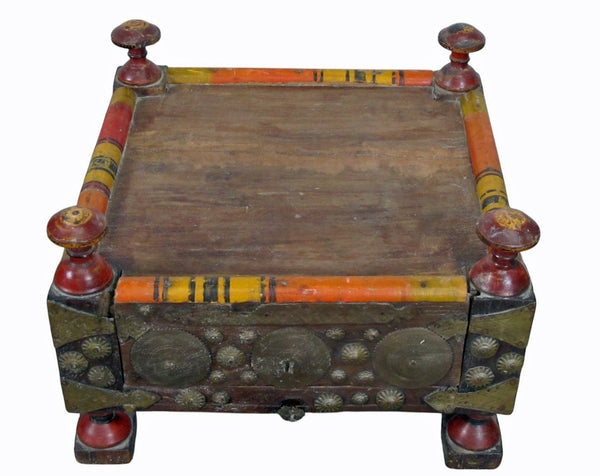 Vintage Rajasthani Charpoy Chair Set with Hand-Painted Bajot Table – Hand-Carved Indian Rosewood, 1980s