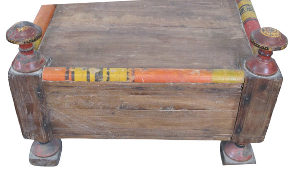 Vintage Rajasthani Charpoy Chair Set with Hand-Painted Bajot Table – Hand-Carved Indian Rosewood, 1980s