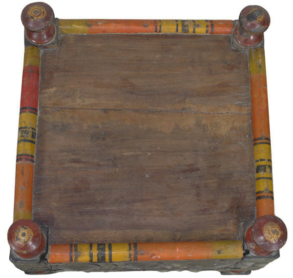 Vintage Rajasthani Charpoy Chair Set with Hand-Painted Bajot Table – Hand-Carved Indian Rosewood, 1980s