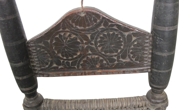 Vintage Rajasthani Charpoy Chair Set with Hand-Painted Bajot Table – Hand-Carved Indian Rosewood, 1980s