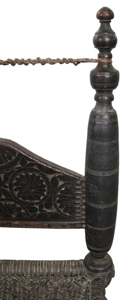 Vintage Rajasthani Charpoy Chair Set with Hand-Painted Bajot Table – Hand-Carved Indian Rosewood, 1980s