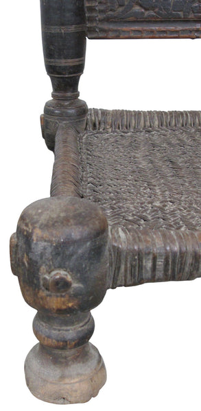 Vintage Rajasthani Charpoy Chair Set with Hand-Painted Bajot Table – Hand-Carved Indian Rosewood, 1980s