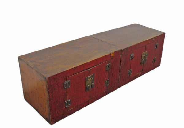 Pair Red Antique Cabinets