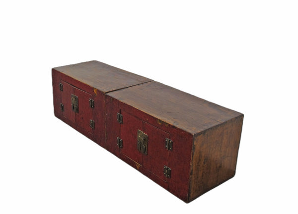 Pair Red Antique Cabinets