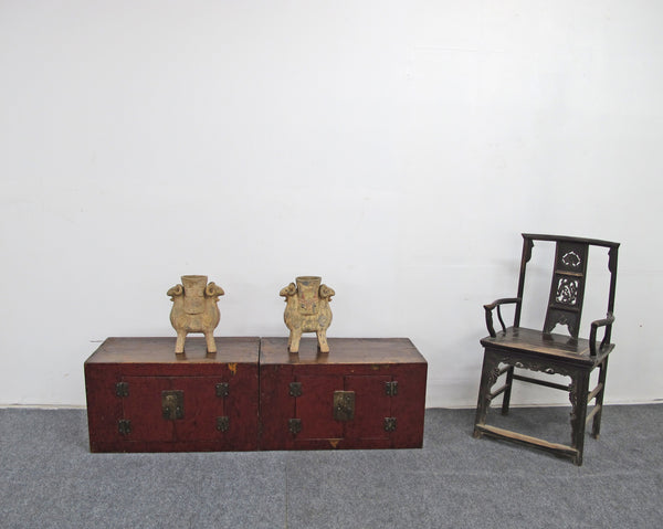 Pair Red Antique Cabinets