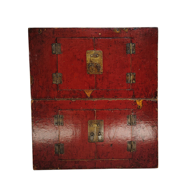 Pair Red Antique Cabinets