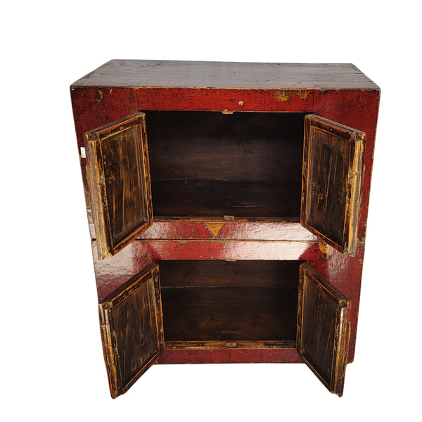 Pair Red Antique Cabinets